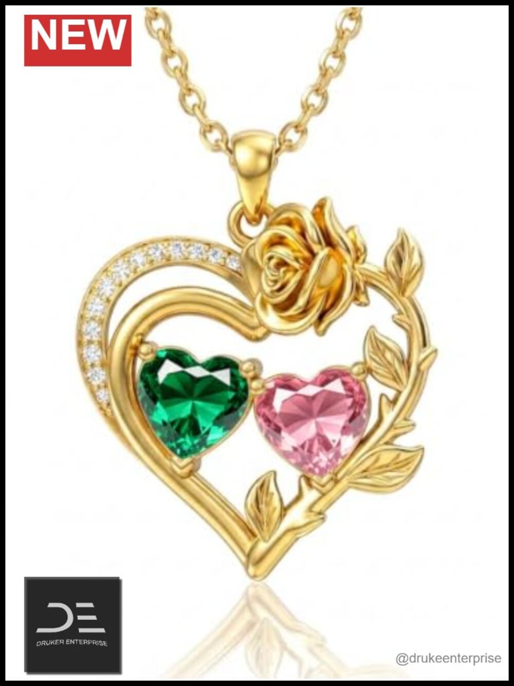 14K Gold Plated Two Birthstone Pendant Necklace for Women